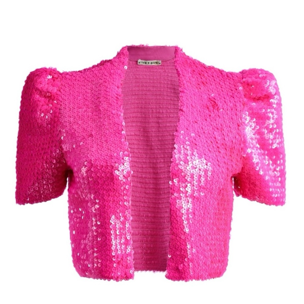 ALICE + OLIVIA Pink Sequin Puff Sleeve Jacket, Size Small